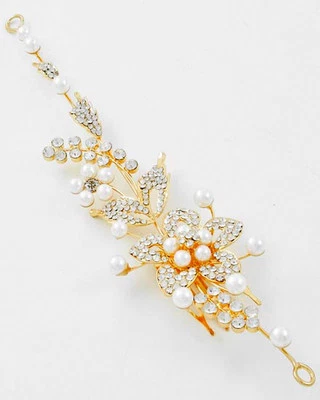 8" Gold Plate Pearl & Rhinestone Crystal Bridal Wedding Tiara / Hair Accessory - Image 1 of 2