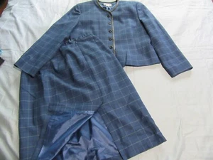 Womens Vtg Pendleton Blue Plaid Wool Skirt Suit Sz 12/14 - Picture 1 of 11