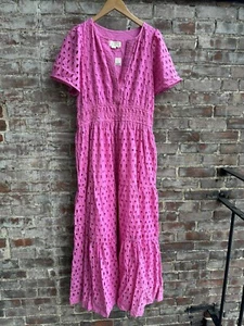 NWT M Anthropologie Somerset Maxi Dress Eyelet Edition Tiered PINK 3X - Picture 1 of 4