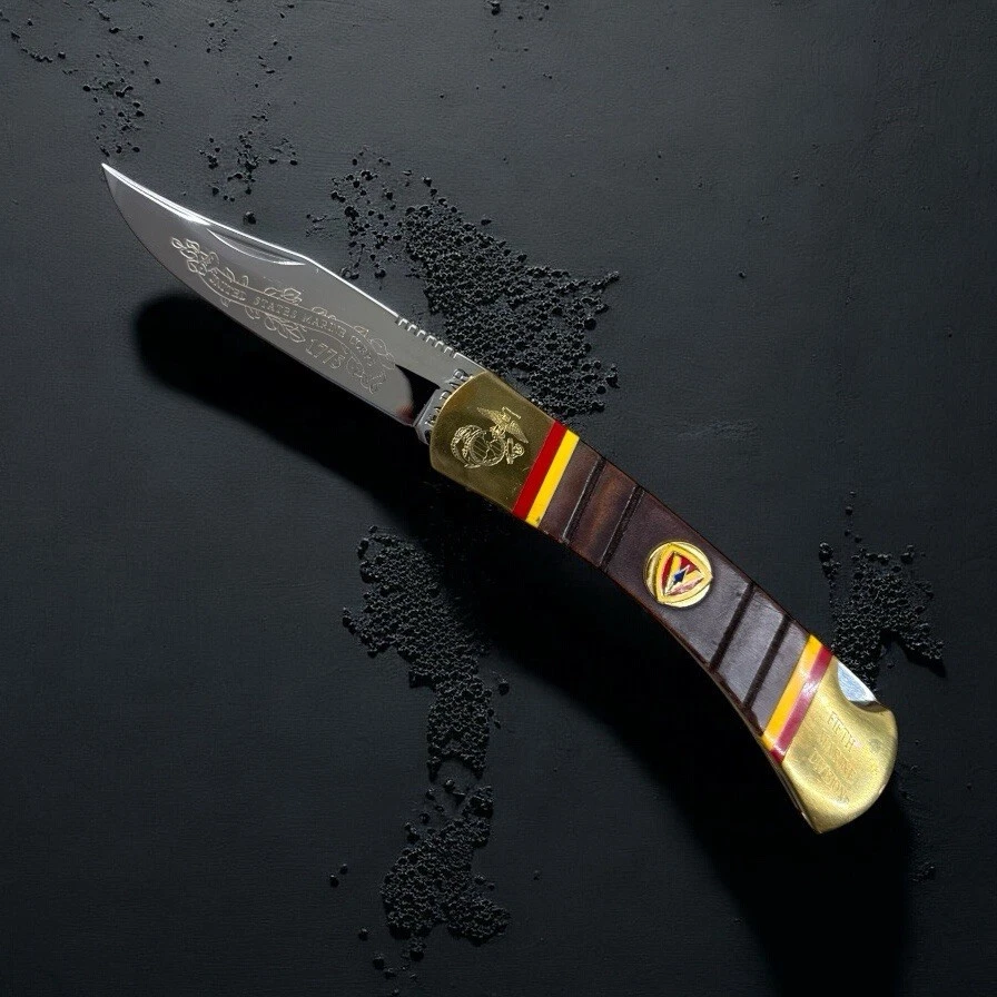 Faca dobrável KABAR KA-BAR USMC apresentação quinta divisão fuzileira naval RARA - Imagem 1 de 4