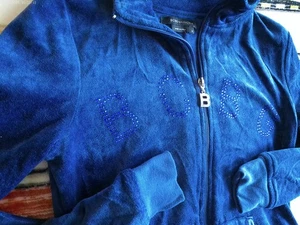 BCBGMAXAZRIA ZIP FRONT SIZE S VELOUR SPELLOUT DARK BLUE POCKETS STAND UP COLLAR - Picture 1 of 5