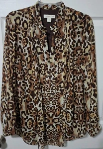 Top Coldwater Creek XL Estampado Animal Manga Larga Cuello en V Forrado Gasa Fluido - Imagen 1 de 7