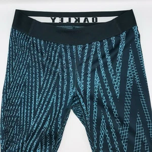 Oakley Mid Rise Full Length Athletics Leggings Black Teal Ohydrolix Size Medium - Picture 1 of 8