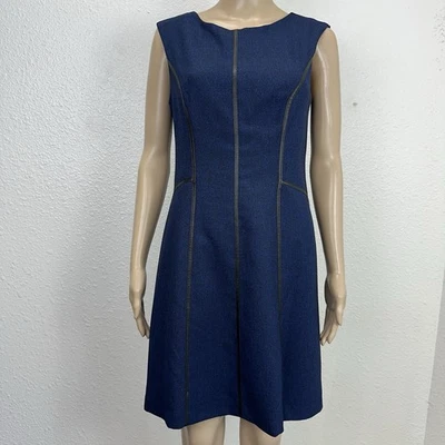 Andrew Mark Vestido Vaina Negro Imitación Cuero Detalle Ribete Azul Espiga 8P Foto 1 de 4