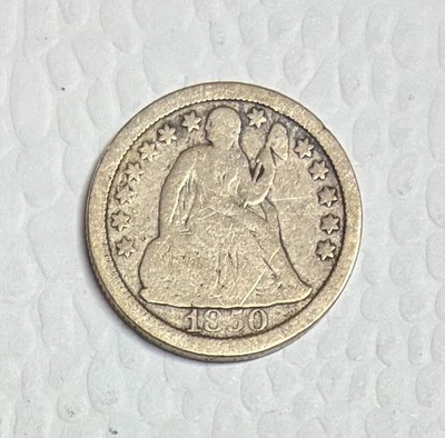 1850 Seated Liberty Dime, Good Details, Cleaned & Reverse Damage - Image 1 of 2