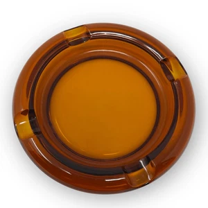 Vintage MCM Mid Century Modern Bernstein Schwer Glas Aschenbecher 8" Rund Zigarre - Bild 1 von 9