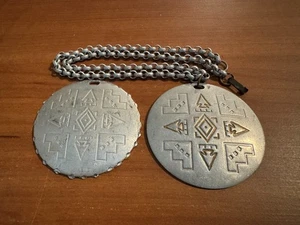 Two (2) Vintage Native American Aluminum Round Pendants with One Chain Necklace - Picture 1 of 2