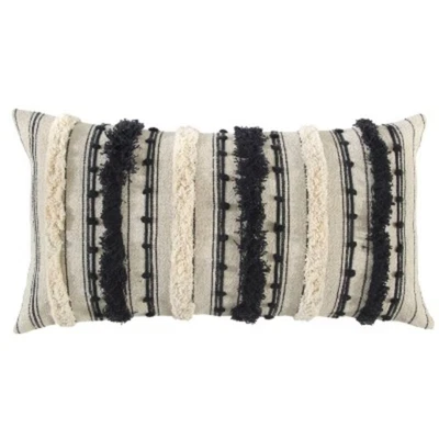   14"x26" Oversized Striped Lumbar Pillow Black/Ivory - Rizz... - Image 1 of 4