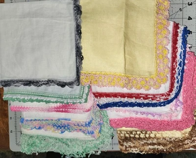 Pañuelos de mujer con borde de ganchillo vintage lote de 10 Foto 1 de 3