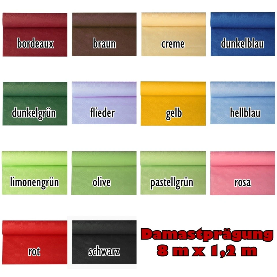 Papiertischdecke Einwegtischdecke Damastprägung 8m x 1,2m Tischrollen Tischtuch - Bild 1 von 1