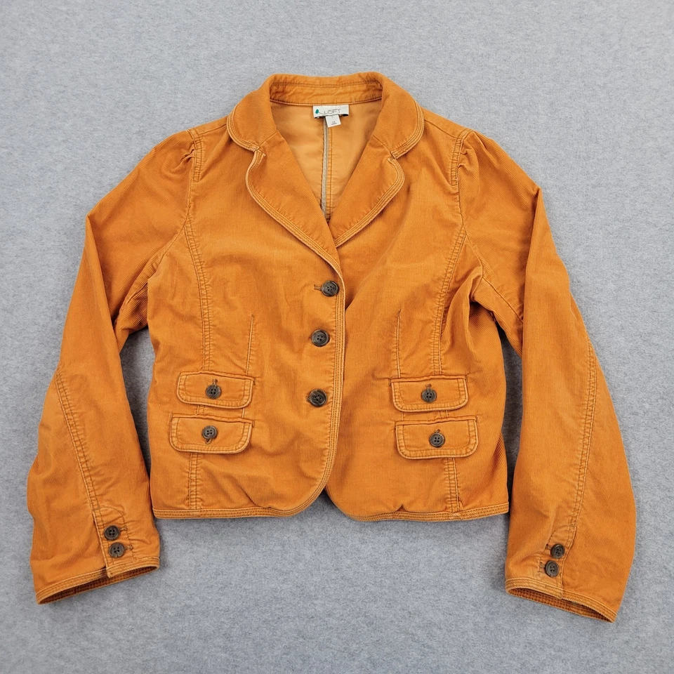 Blazer Ann Taylor Loft Mujer 14 Naranja Pana Bolsillos Botón Manga Larga Foto 1 de 4