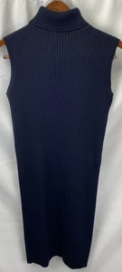Chaus Women’s M Long Black Sweater Dress Sleeveless Wool Blend Turtleneck Ribbed - Picture 1 of 8