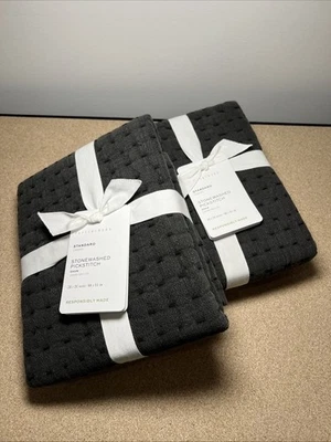 2 Новый с Ярлыками Pottery Barn Stonewashed PickStitch хлопок Sham серый стандарт 26 «x 20» - Изображение 1 из 3