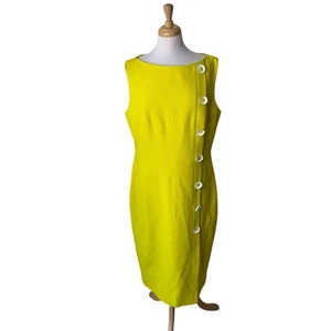 Abito LELA ROSE floreale con bottoni misto lana crepe giallo Chartreuse taglia 16 - Foto 1 di 12