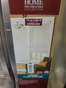 CUT 36 1/2" X 64" Home Decorators White Cordless 2" Faux Wood Blind Room Darkeni - Picture 1 of 1