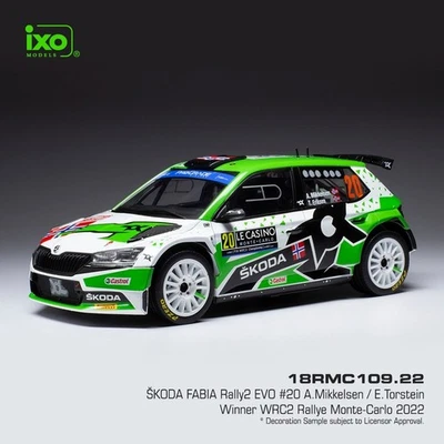 IXO 1/18 18RMC109 SKODA FABIA Rally2 EVO #20 A.Mikkelsen/E.Torstein Win MC 2022 - Immagine 1 di 4