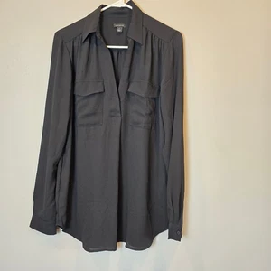Blusa Ann Taylor manga larga abotonada para mujer pequeña alta negra cuello en V - Imagen 1 de 7