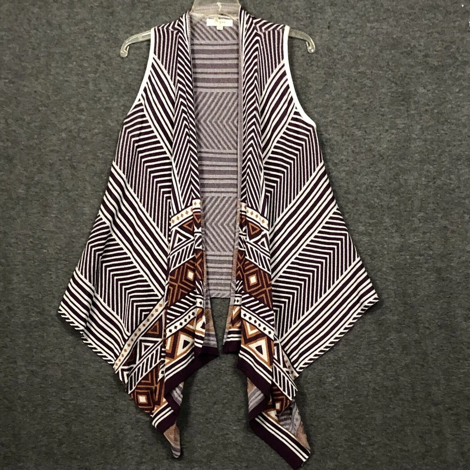 Umgee Sleeveless Cardigan Womens S/M Open Front Striped Purple White Lagenlook  - Image 1 of 4