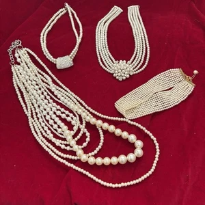 4 Faux Pearl Necklaces. Different Styles. Prom. Party. Statement. - Picture 1 of 10