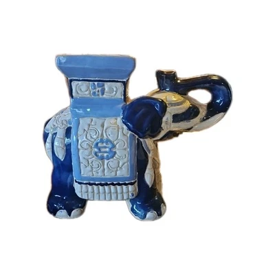 De Colección Elefante de la Suerte Planta Soporte Chinoiserie Azul Blanco Cerámica Estatua Pintada 13" Foto 1 de 4