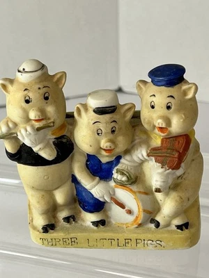 Soporte de cepillo de dientes vintage Walt Disney Los tres cerditos hecho en Japón bisque Foto 1 de 4