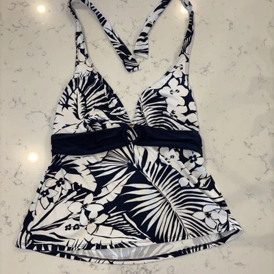 Traje De Baño Lauren Ralph Lauren Tankini Top Tropical Talla 16 Azul Marino Blanco Halter Usado en Excelente Condición Foto 1 de 4