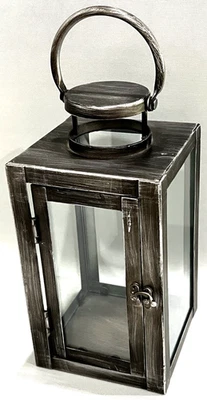 LINTERNA con MANGO-Vidrio Cerrado Metal Cepillado Gris Plata, Puerta/Pestillo-1 Pc-NUEVA Foto 1 de 4