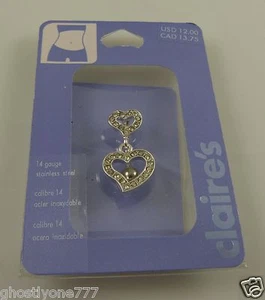Herz Bauchnabelknopf Nabelring Piercing Marine Kristall Bling zwei Herzen - Bild 1 von 2