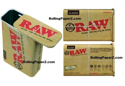 RAW ROLLING PAPERS BRAND RAW Rolling Papers Slide Top Tin Metal Cigarette Box Storage Tobacco Can