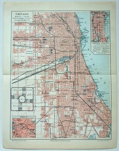 Chicago, Illinois - Mappa originale della città del 1894 Meyers. Antica mappa in lingua tedesca - Foto 1 di 4