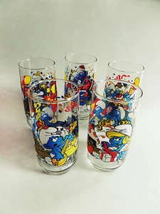 1983 Vintage Schlumpf Gläser Geburtstag Party 5er Set Hardees Promo Schlumpfine Bäcker - Bild 1 von 8