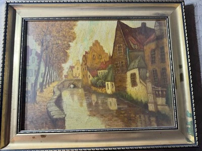 Pintura al óleo M.A High Jr. 1956 "Escena de paisaje del canal" - firmada y enmarcada Foto 1 de 4