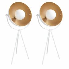 Pair of White Retro Table Lamps Industrial Modern Tripod Dome Lights