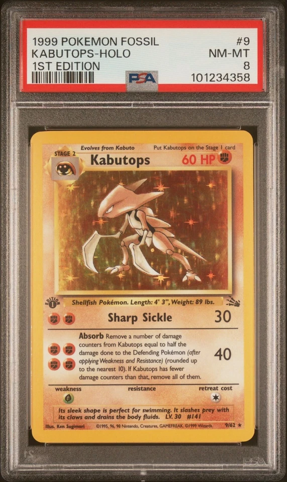 PSA 8 Kabutops 9/62 Fossil Holo 1st Edition Pokemon Card - Image 1 of 2