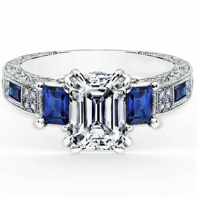 Multi Shape Simulated 1.75CT Sapphire Wedding 935 Argentium Silver Women's Ring - Image 1 of 4
