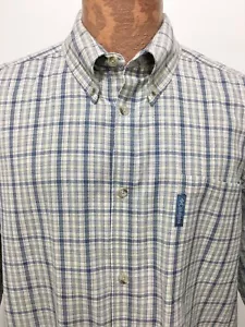 Camisa de algodón manga corta Columbia 2XL azul verde a cuadros con botones - Imagen 1 de 4
