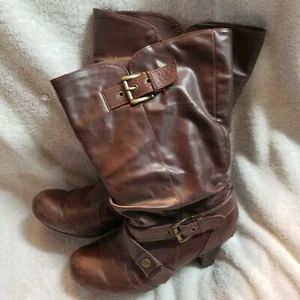 Maurices brown Leather Boots Women's Sz 7.5 side zip - Picture 1 of 3