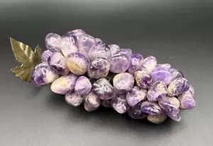 Vintage Polished Amethyst Stone Grapes Metal Leaf Stunning Eye Catching Piece! - Picture 1 of 7