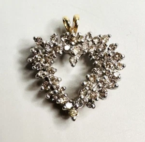 Vintage 14k Yellow/White Gold Champagne Diamond Cluster Heart Pendant - Picture 1 of 6