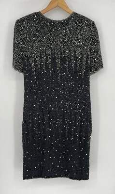 Stenay Beaded Sequin Party Dress Black Silk Lined Costume Vintage Women’s Small - Image 1 of 4