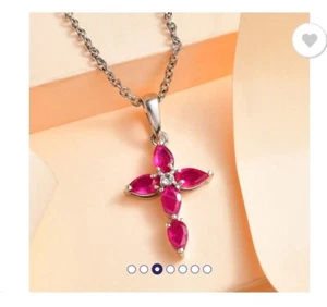 AAA Burmese Ruby & Moissanite 925 Sterling Silver "Cross" Pendant & FREE CHAIN. - Picture 1 of 7