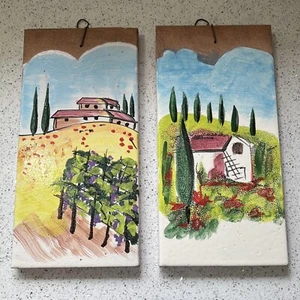 Vietri Hand Painted Tiles Countryside Grapes 14”X 7” Panels Italy See Pics - Picture 1 of 12