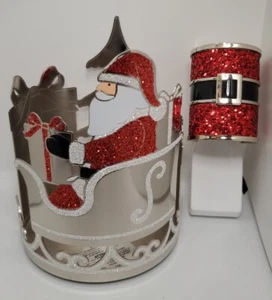 NEW Bath & Body Works Glitter Santa Sleigh & Tree 3 Wick Candle Holder+WallFlowr - Picture 1 of 14