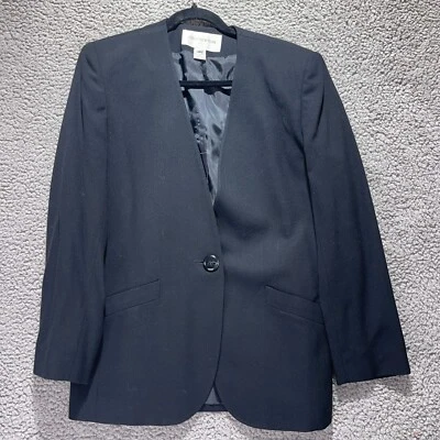 Jones New York Size 6 Blazer Black 1-Button 100% Worsted Wool Single Breasted - Image 1 of 4