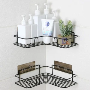 White Bathroom Shelf No Drilling Iron Shower Shelves Shampoo Storage Rack Holder - Picture 1 of 6