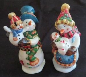 Lot Proud GRANDMA GRANDPA Snowman Ceramic Figure 4.25" ORNAMENT Pair Grandparent - Picture 1 of 7