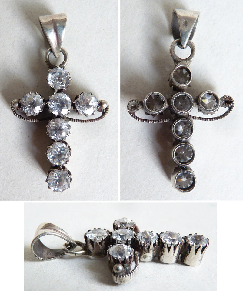 Croix pendentif argent massif 19e silver bijou normand régional silver cross - Photo 1/1