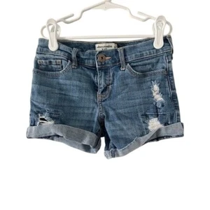 Abercrombie Kids Girls Distressed Denim Midi Shorts Size 11 Rolled Hem - Picture 1 of 7