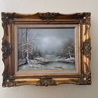 Peinture à l'huile signée G. WHITIMAN 8"" X 10"" cadre en bois or orné paysage d'hiver