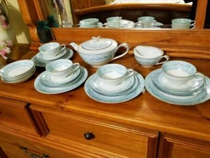 Vintage Noritake Silver Blue Tea Pot Set - Picture 1 of 8